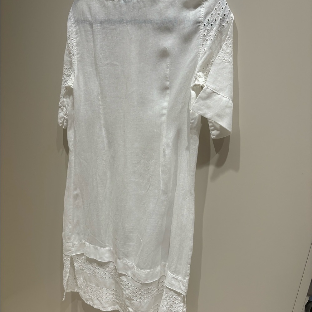 Zanetti Italian white linen summer dress eyelet
